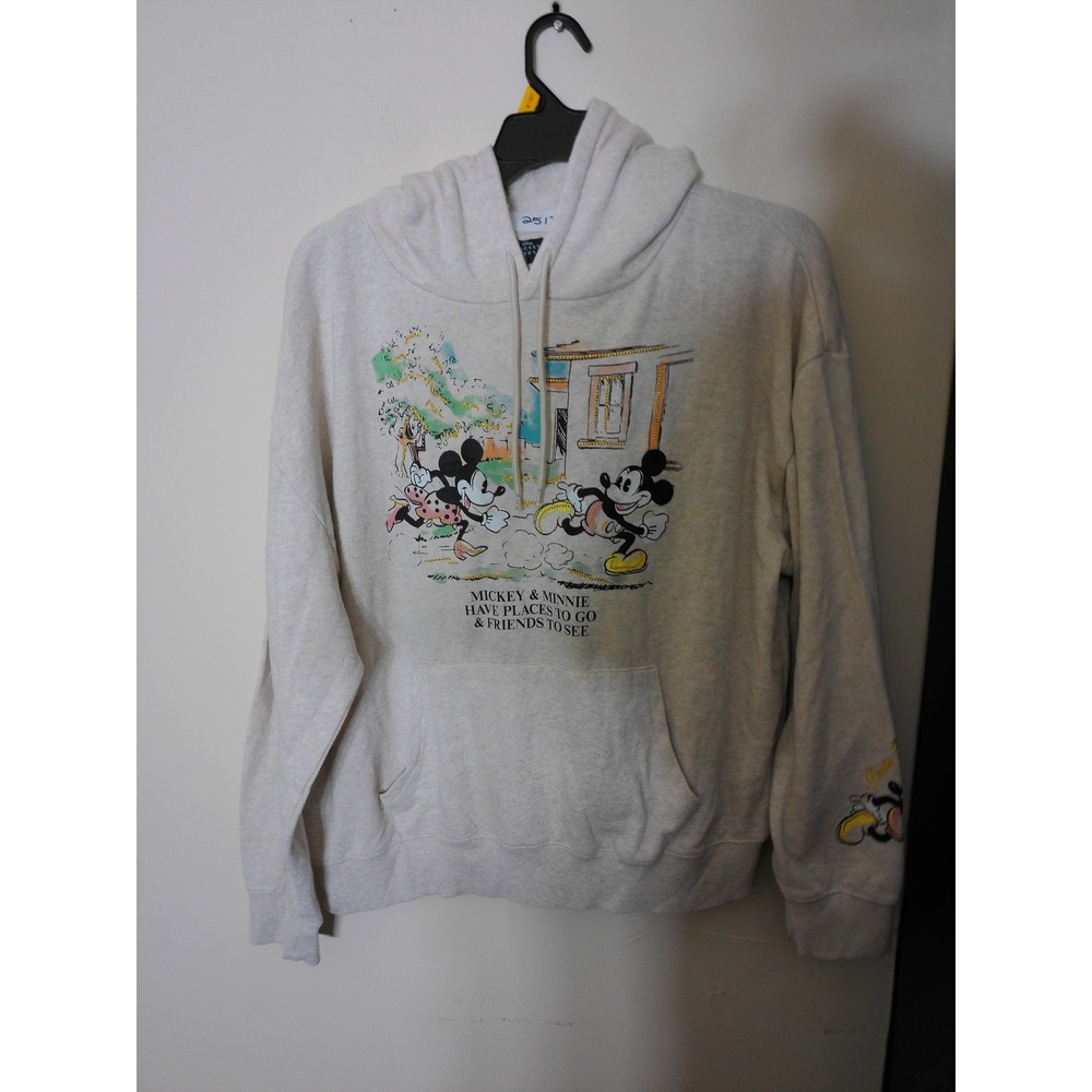 Disney Mickey Mouse Hoodie Women XXL Oatmeal Vintage Graphic Embroidered 2517